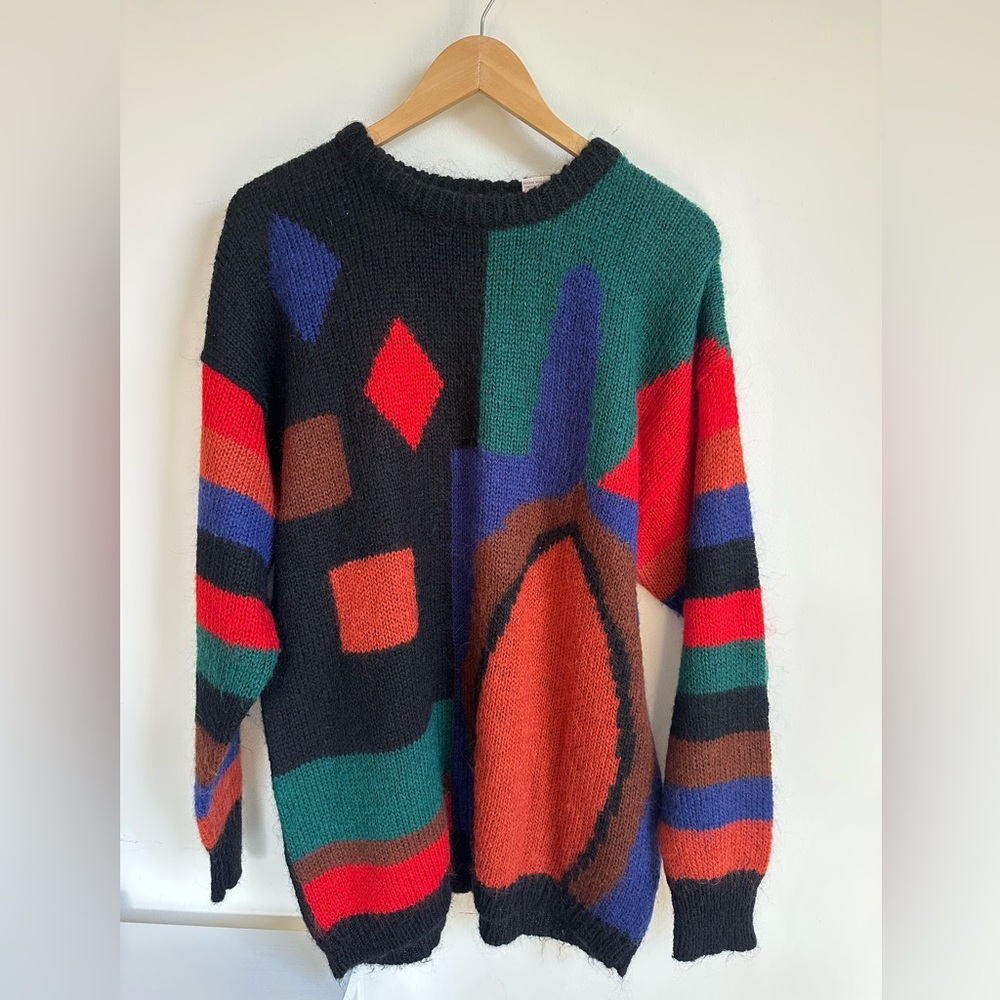 Vintage Hand Knit Wool Blend Technicolor Sweater